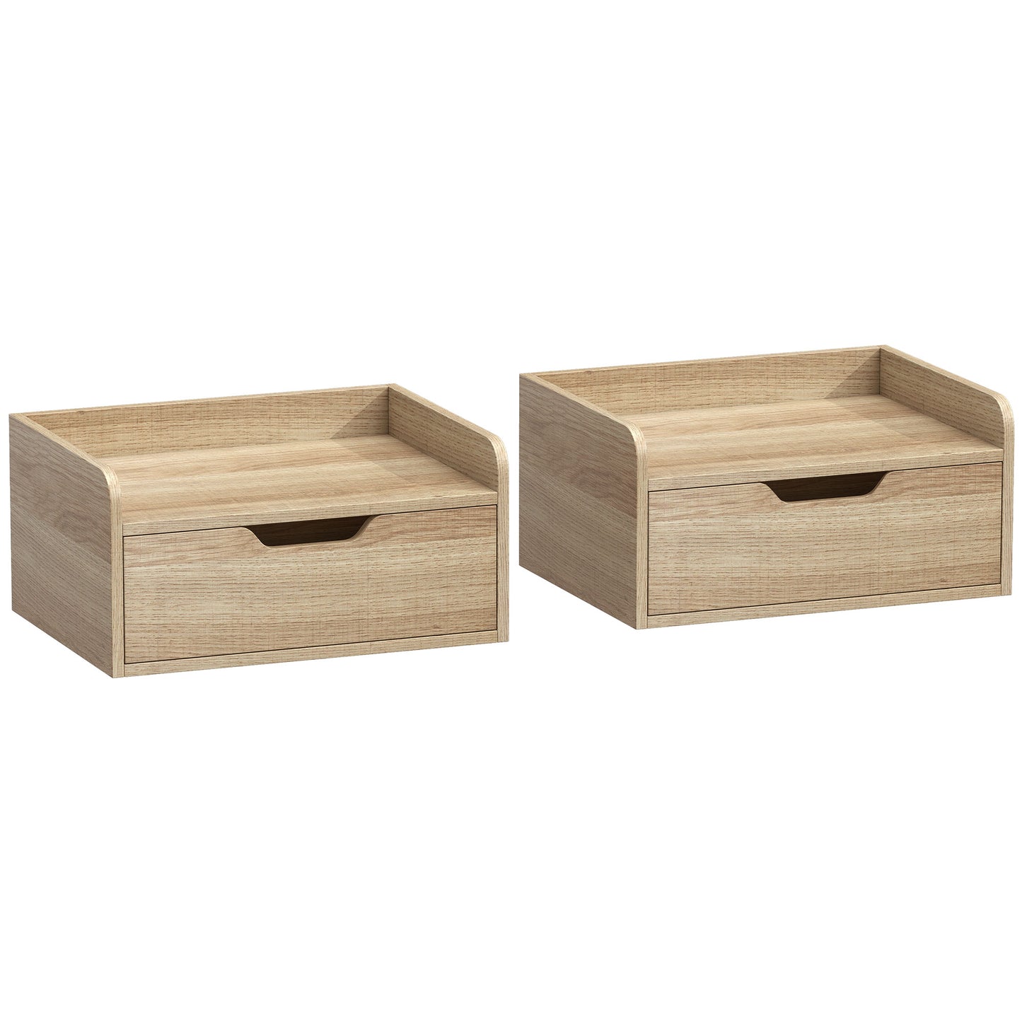 Photo of HOMCOM Floating Nightstands Set of 2, Wall Mounted Bedside Table with Drawer for Bedroom, Natural Wood in Wood colour on a white background