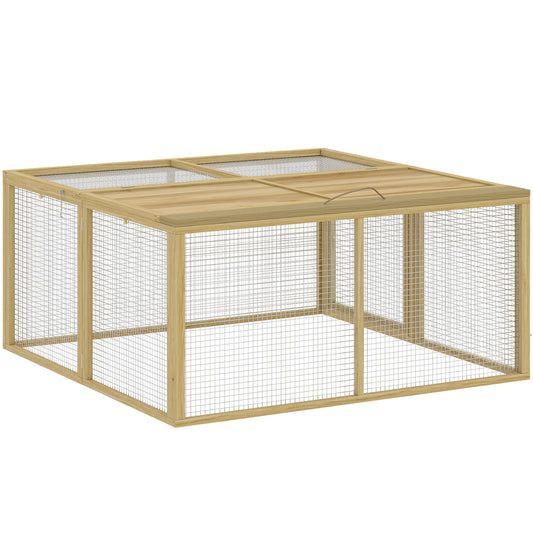 Photo of PawHut Wooden Folding Rabbit Hutch, for 2-3 Rabbits - Natural Wood in Wood colour on a white background
