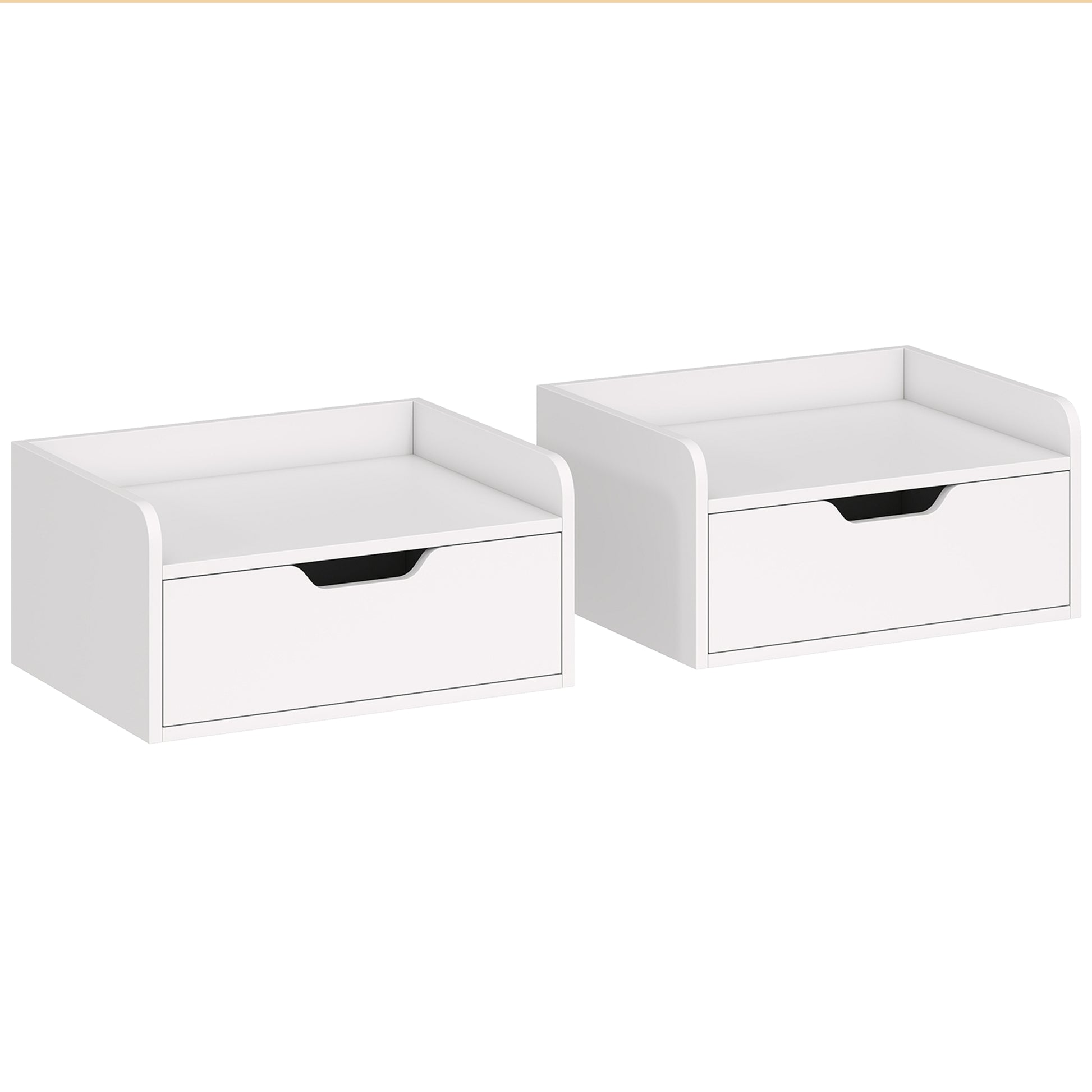 Photo of HOMCOM Floating Nightstands Set of 2, Wall Mounted Bedside Table with Drawer for Bedroom, White in White colour on a white background