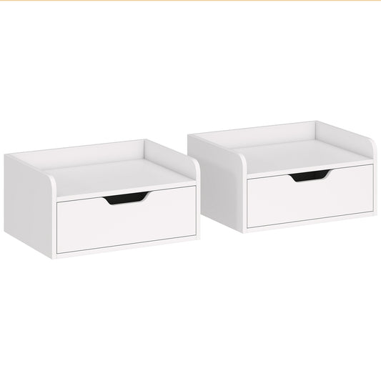 Photo of HOMCOM Floating Nightstands Set of 2, Wall Mounted Bedside Table with Drawer for Bedroom, White in White colour on a white background