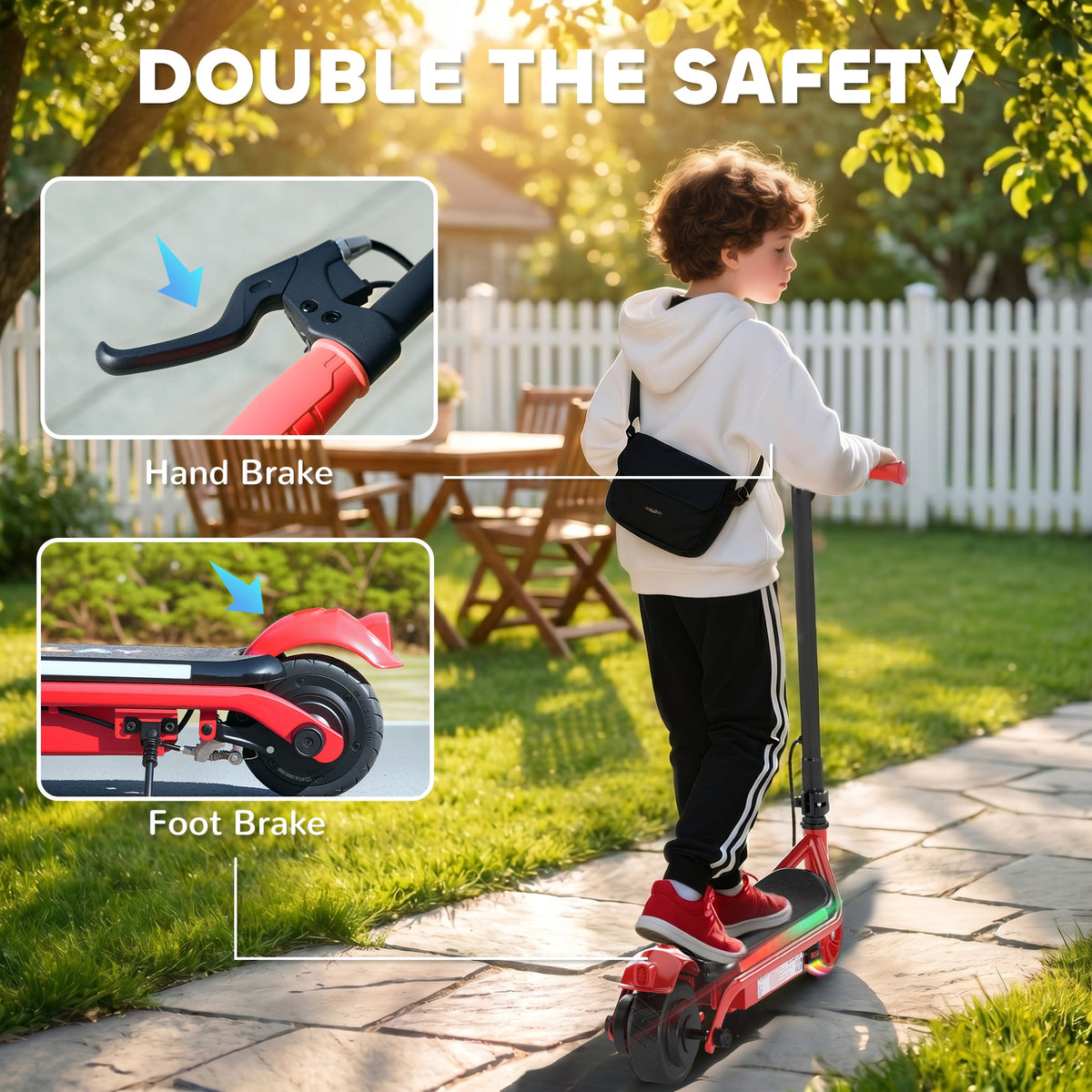 AIYAPLAY red electric scooter with hand brake and rear foot brake