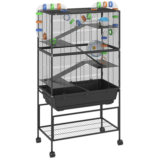 Photo of PawHut 5 Tier Large Hamster Cage on Wheels with 17 cm Deep Tray, Storage Shelf for Syrian, Gerbil, Rats in Rats colour on a white background
