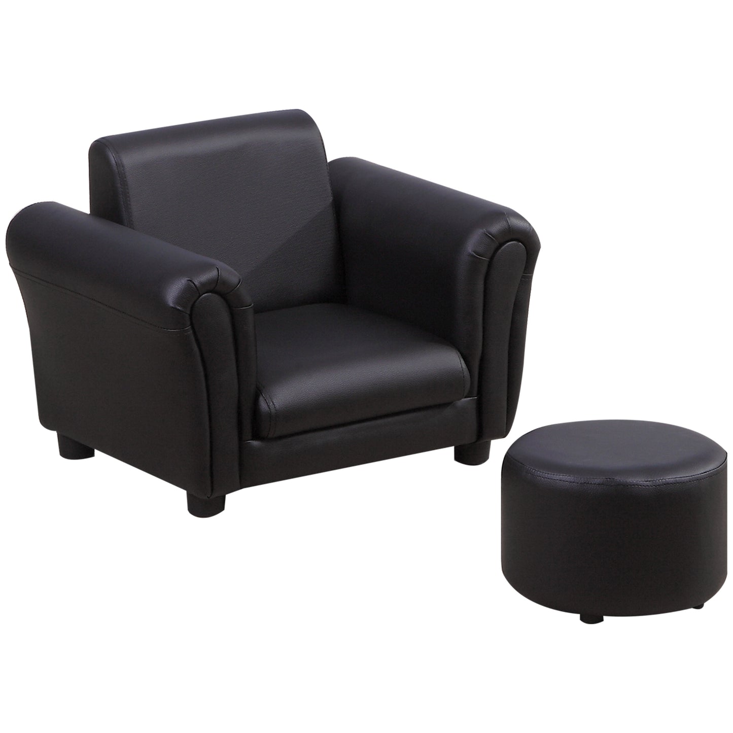 Photo of HOMCOM Toddler Chair Single Seater Kids Sofa Set, 54 x 42 x 41cm, Kids Sofa with Stool, Black in Black colour on a white background