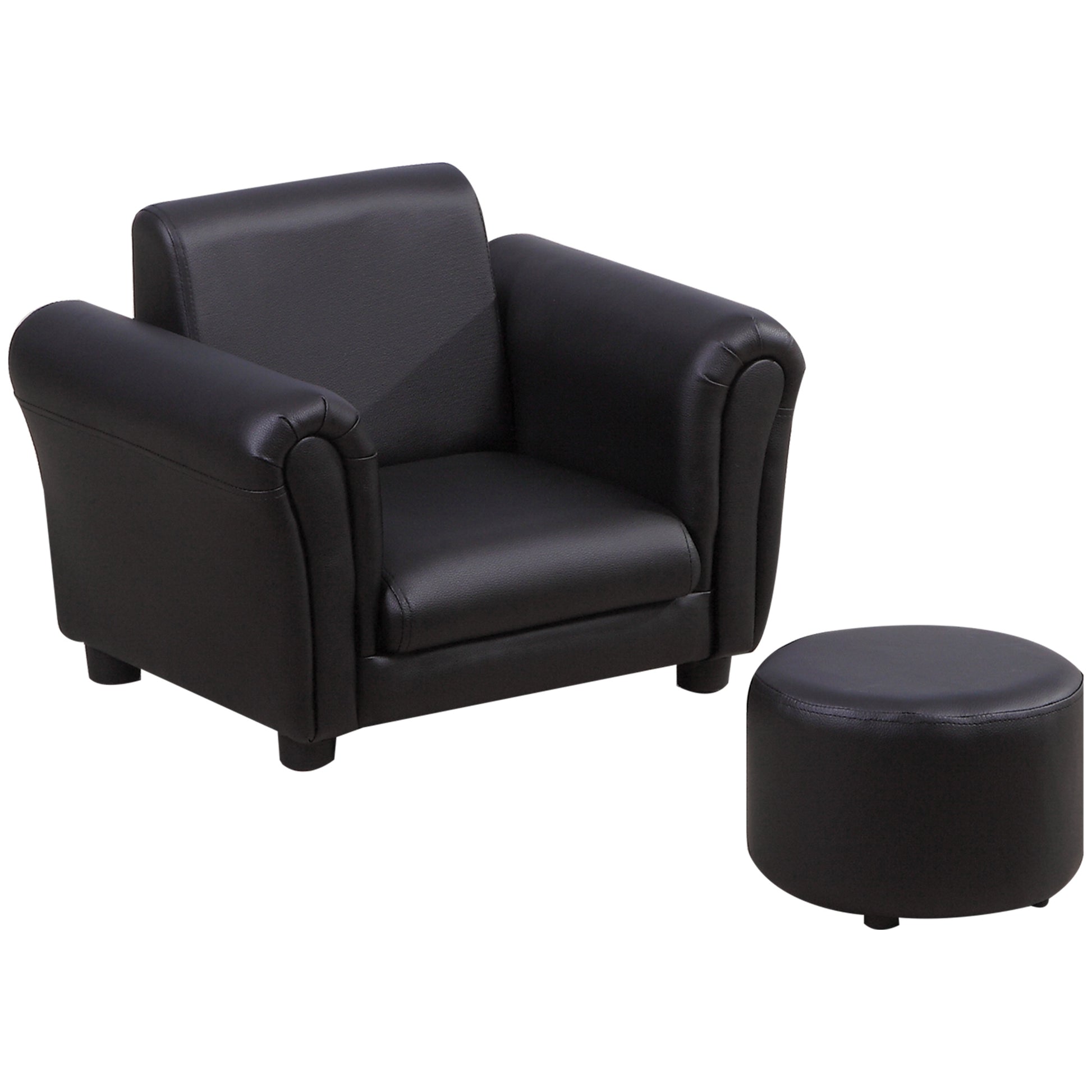 Photo of HOMCOM Toddler Chair Single Seater Kids Sofa Set, 54 x 42 x 41cm, Kids Sofa with Stool, Black in Black colour on a white background