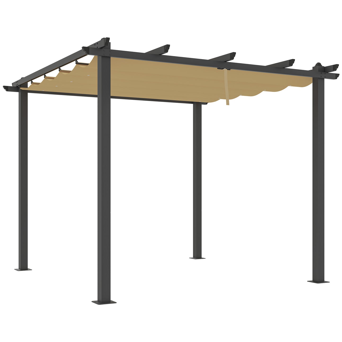 Photo of Outsunny 3 x 3m Aluminium Pergola, with Retractable Roof - Khaki in Khaki colour on a white background