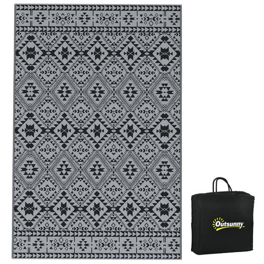 Photo of Outsunny 182 x 274cm Reversible Patterned Outdoor Rug, with Bag - Black/Grey in Black/Grey colour on a white background