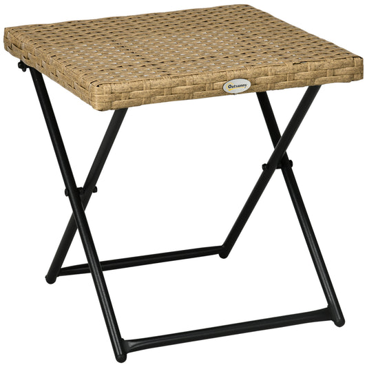 Photo of Outsunny Garden Small Folding Square Rattan Coffee Table Bistro Balcony Outdoor Wicker Weave Side Table 40Hx40Lx40Wcm, Natural in Natural colour on a white background