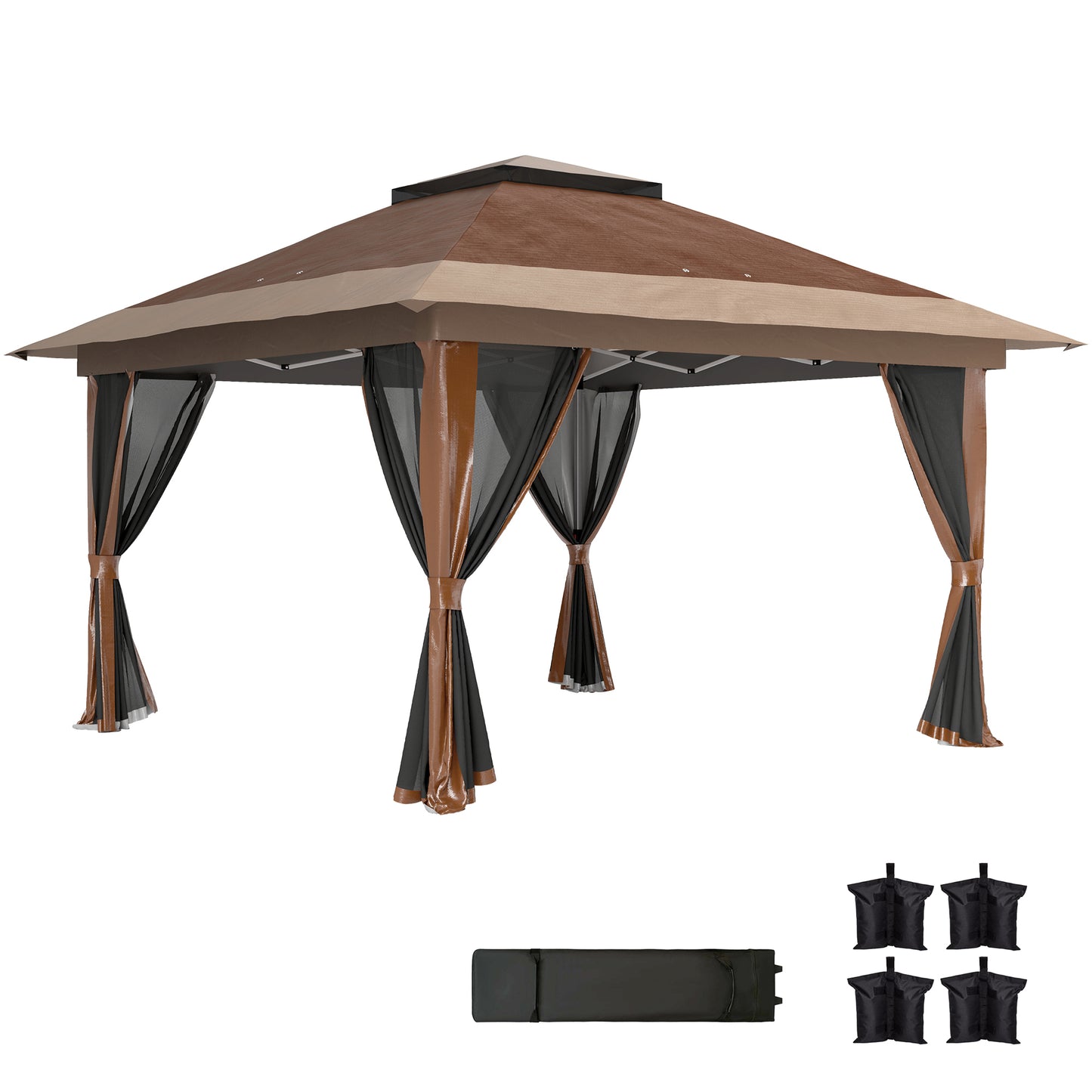 Photo of Outsunny 3.6 x 3.6m Pop-Up Gazebo, with Accessories - Brown in Brown colour on a white background