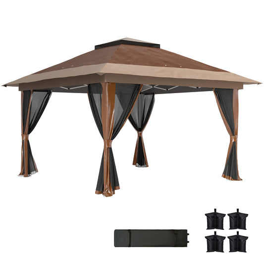 Photo of Outsunny 3.6 x 3.6m Pop-Up Gazebo, with Accessories - Brown in Brown colour on a white background