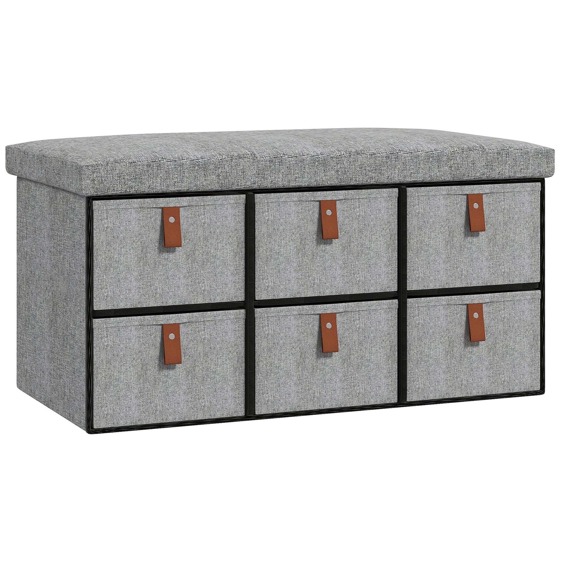 Photo of HOMCOM Shoe Bench with Seat, Shoe Storage Bench with Cushion and 6 Fabric Drawers for Entryway, Hallway, Living Room, Bedroom, Light Grey in Grey colour on a white background