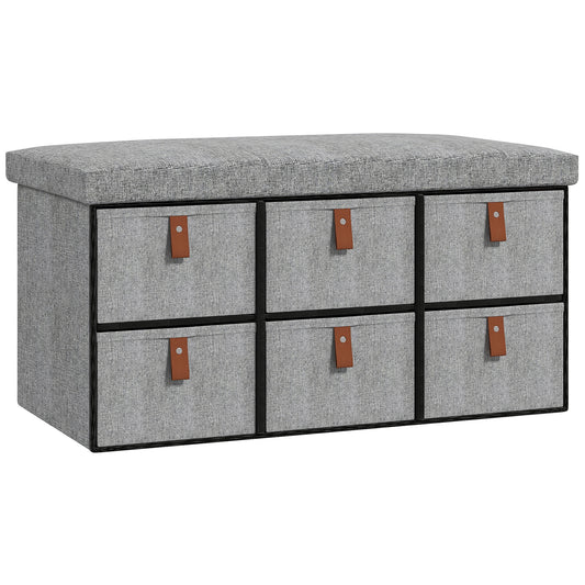 Photo of HOMCOM Shoe Bench with Seat, Shoe Storage Bench with Cushion and 6 Fabric Drawers for Entryway, Hallway, Living Room, Bedroom, Light Grey in Grey colour on a white background