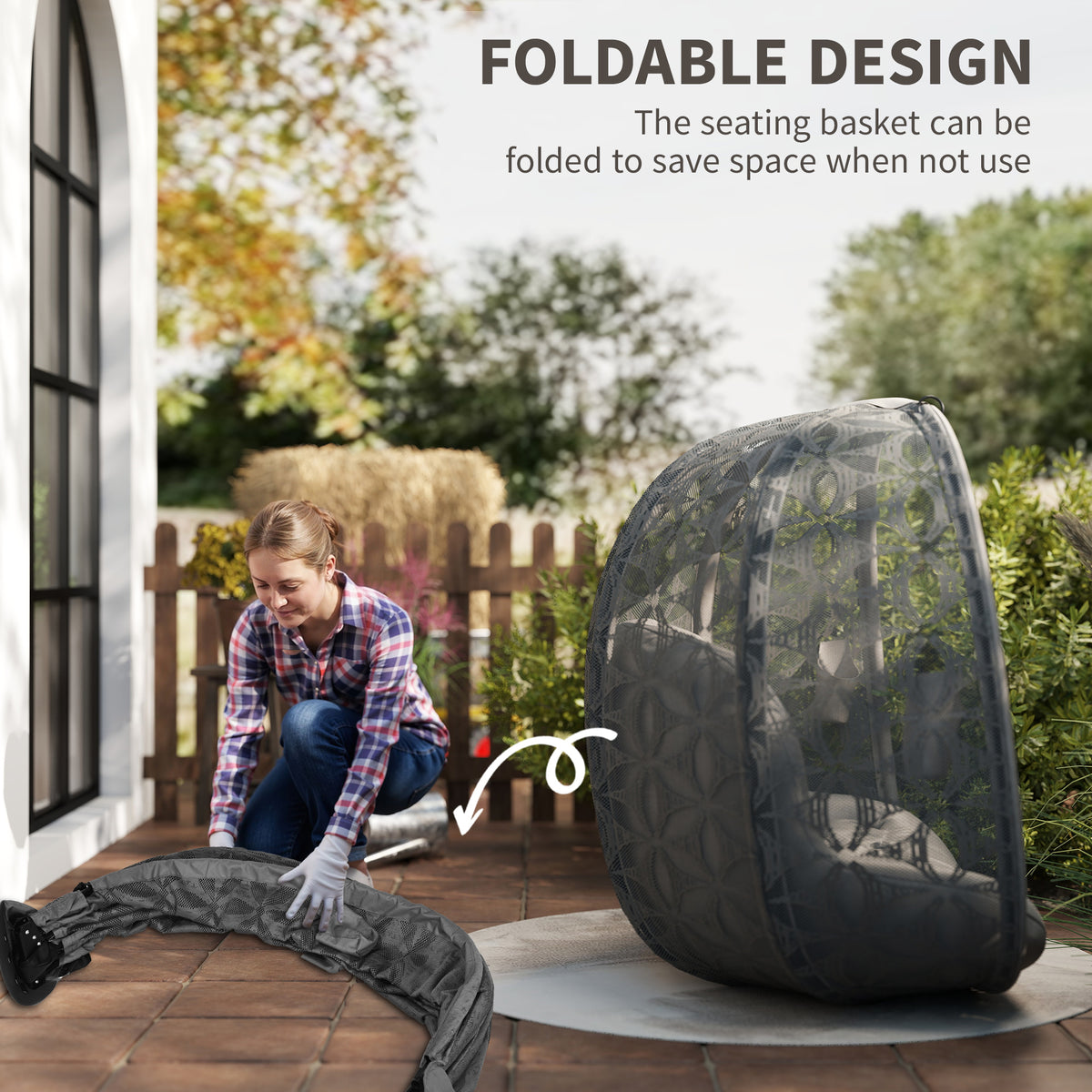 Outsunny hanging chair basket folded for compact storage