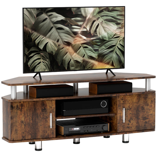 Photo of HOMCOM TV Unit Cabinet for TVs up to 55 Inches with Storage Shelves and Cupboard, Entertainment Centre for Living Room, Rustic Brown in Brown colour on a white background
