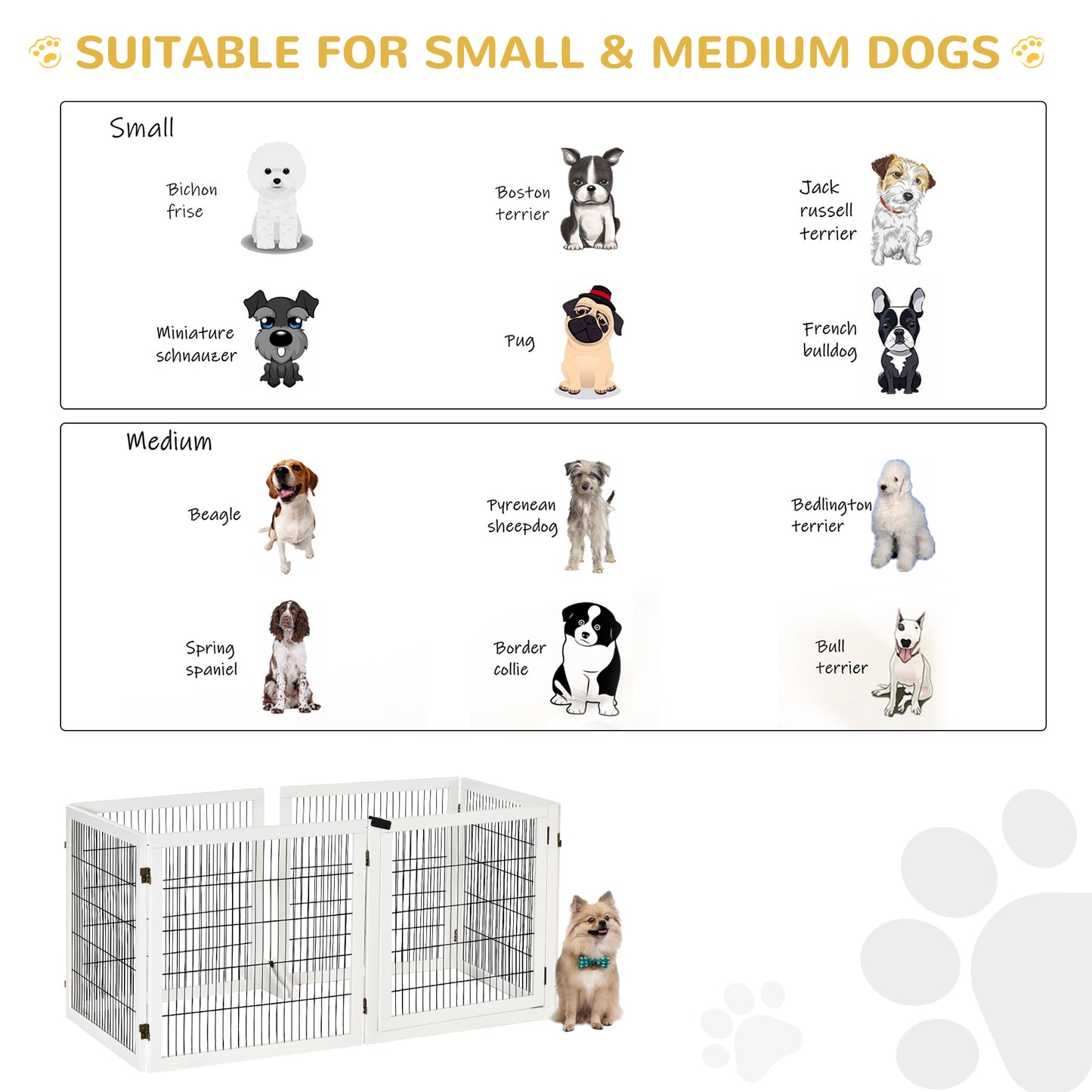 PawHut Wooden Pet Gate, Freestanding Dog Safety Barrier with 2 Support Feet, White
