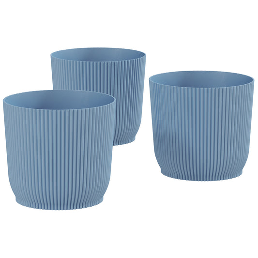 Photo of Outsunny Set of Three Ф22cm Planters - Blue in Blue colour on a white background