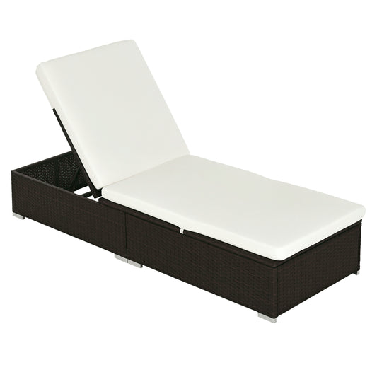 Photo of Outsunny PE Rattan Sun Lounger, Five-level Adjustable Recliner Bed Chair with Soft Padded Cushion for Patio, Garden, Mixed Brown in Brown colour on a white background