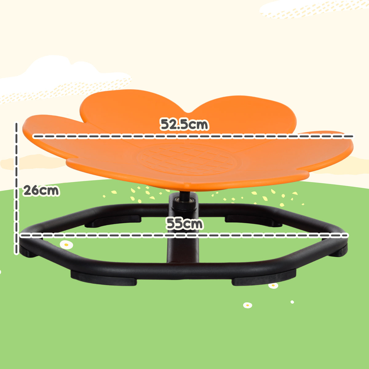AIYAPLAY orange spinning chair, 52.5 cm wide and 26 cm high, with a 55 cm base
