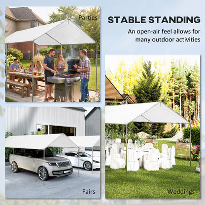Outsunny open-sided carport canopy shown sheltering cars and outdoor gatherings