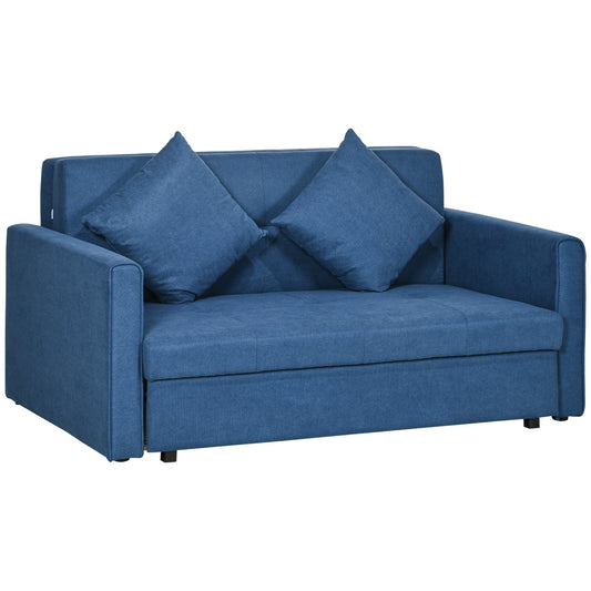Photo of HOMCOM 2 Seater Sofa Bed with Hidden Storage, Pull Out Convertible Bed Settee, Modern Snow Flannel Loveseat Sofa Sleeper with 2 Cushions for Living Room, Guest Room, Deep Blue in Blue colour on a white background