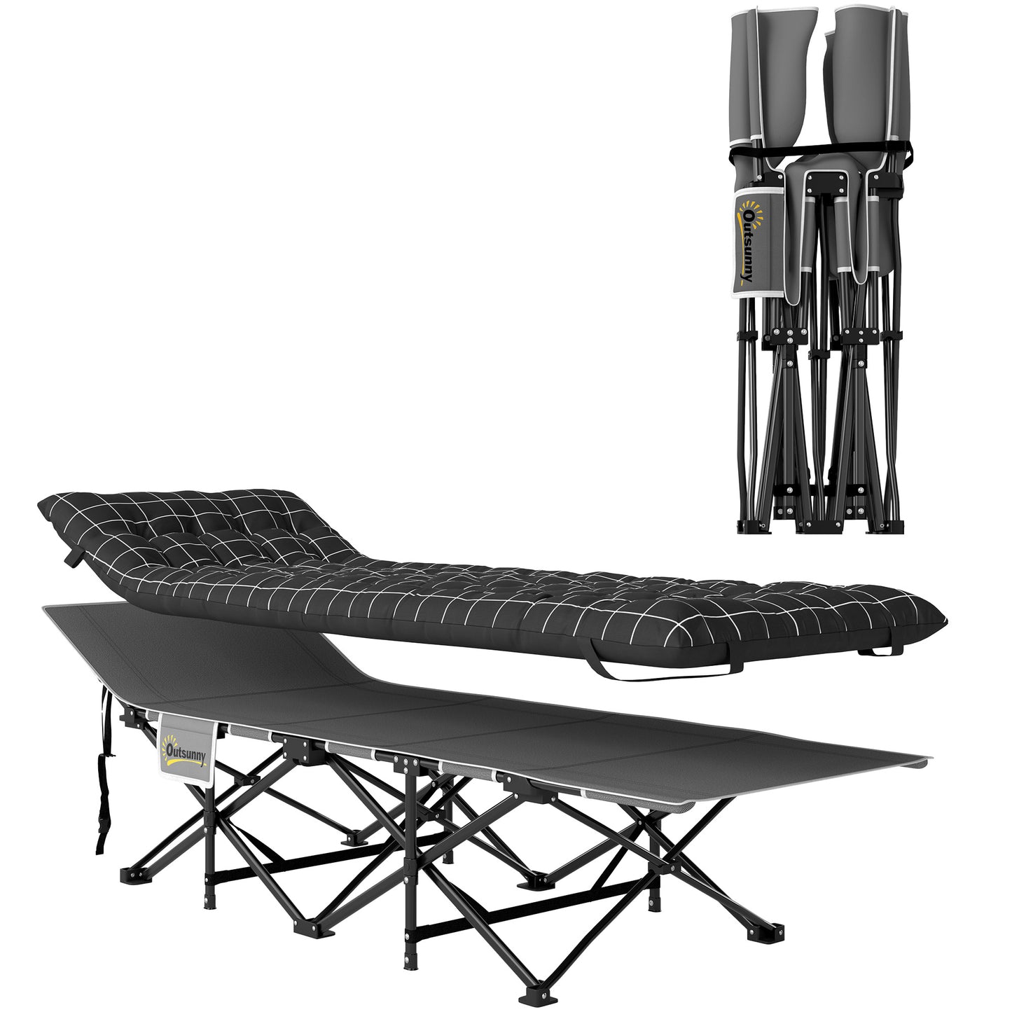 Photo of Outsunny 67cm Wide Folding Bed, Camping Cot for Adults with Mattress, Storage Pocket, Carry Bag, Max Load 150kg, Black in Black colour on a white background