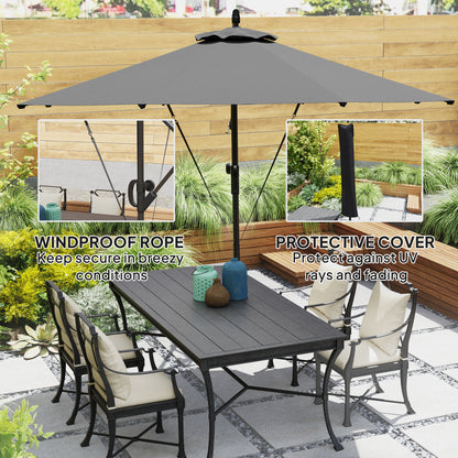 Grey cantilever umbrella with windproof support rope and protective cover