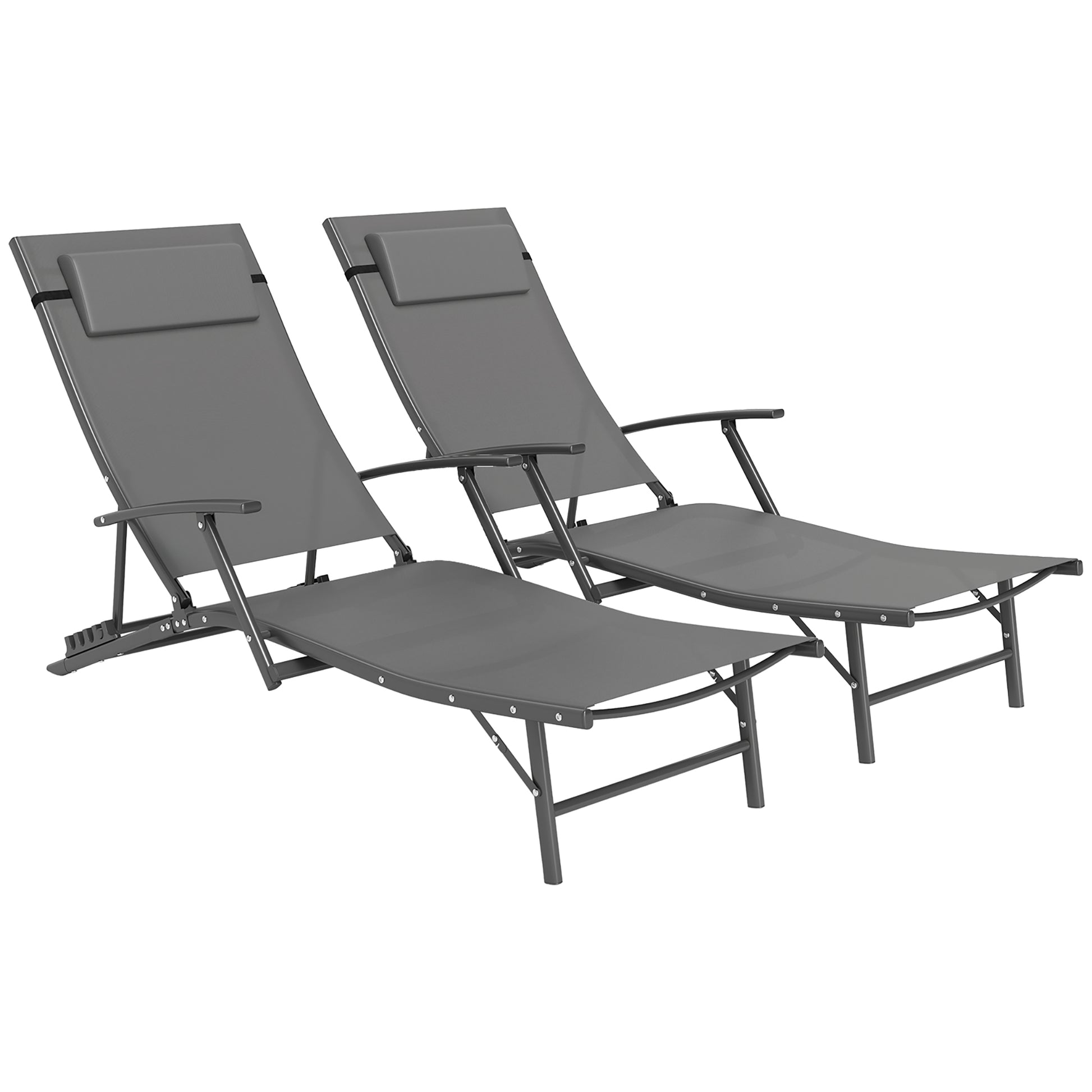 Photo of Outsunny Set of Two Adjustable Back Sun Loungers - Grey in Grey colour on a white background