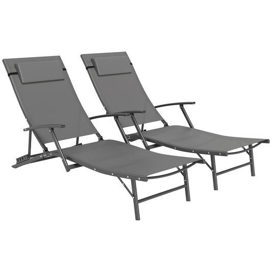 Photo of Outsunny Set of Two Adjustable Back Sun Loungers - Grey in Grey colour on a white background