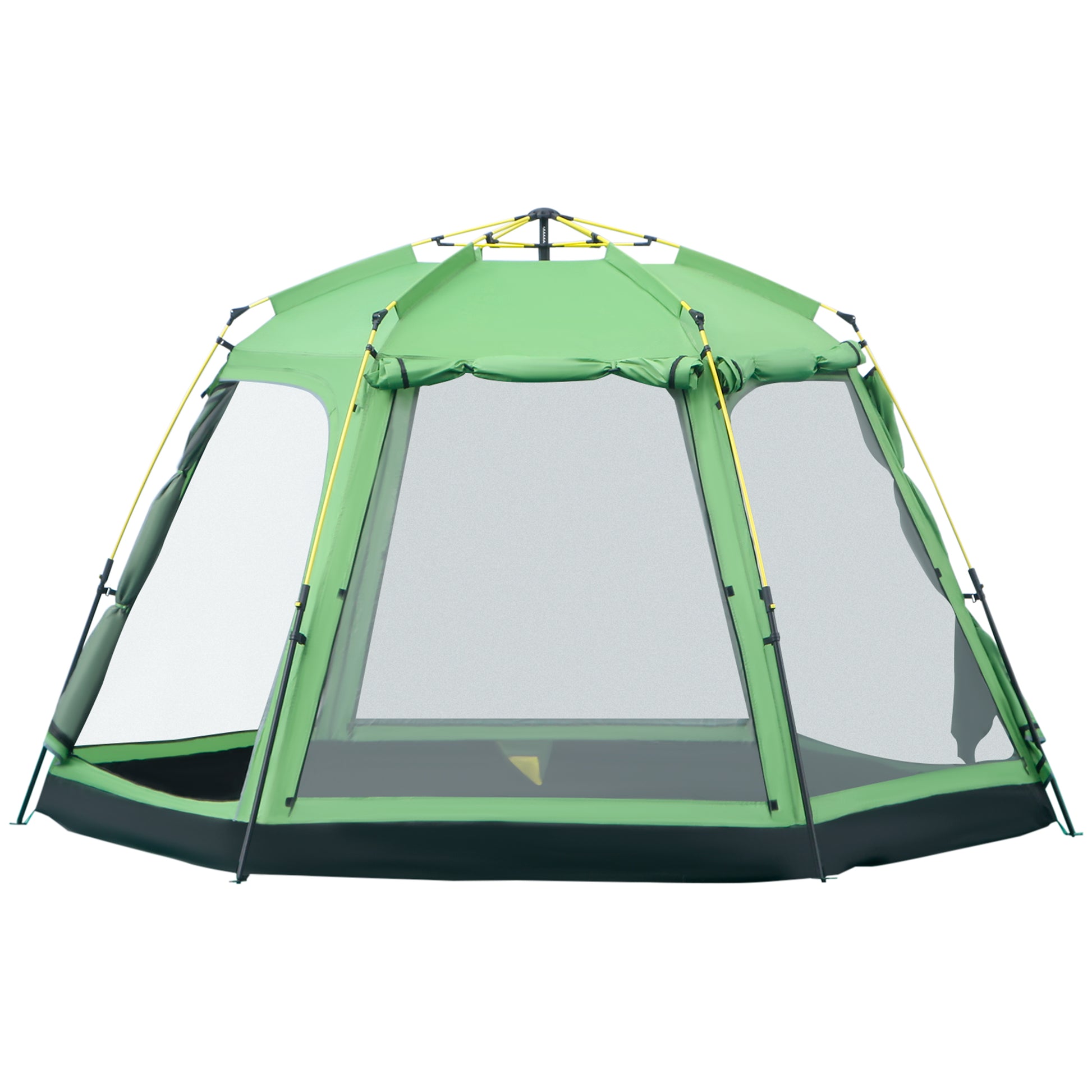 Photo of Outsunny 6 Person Pop Up Camping Tent, 2-Tier Design Backpacking Tent with 4 Windows 2 Doors Portable Carry Bag for Fishing Hiking, Green in Green colour on a white background