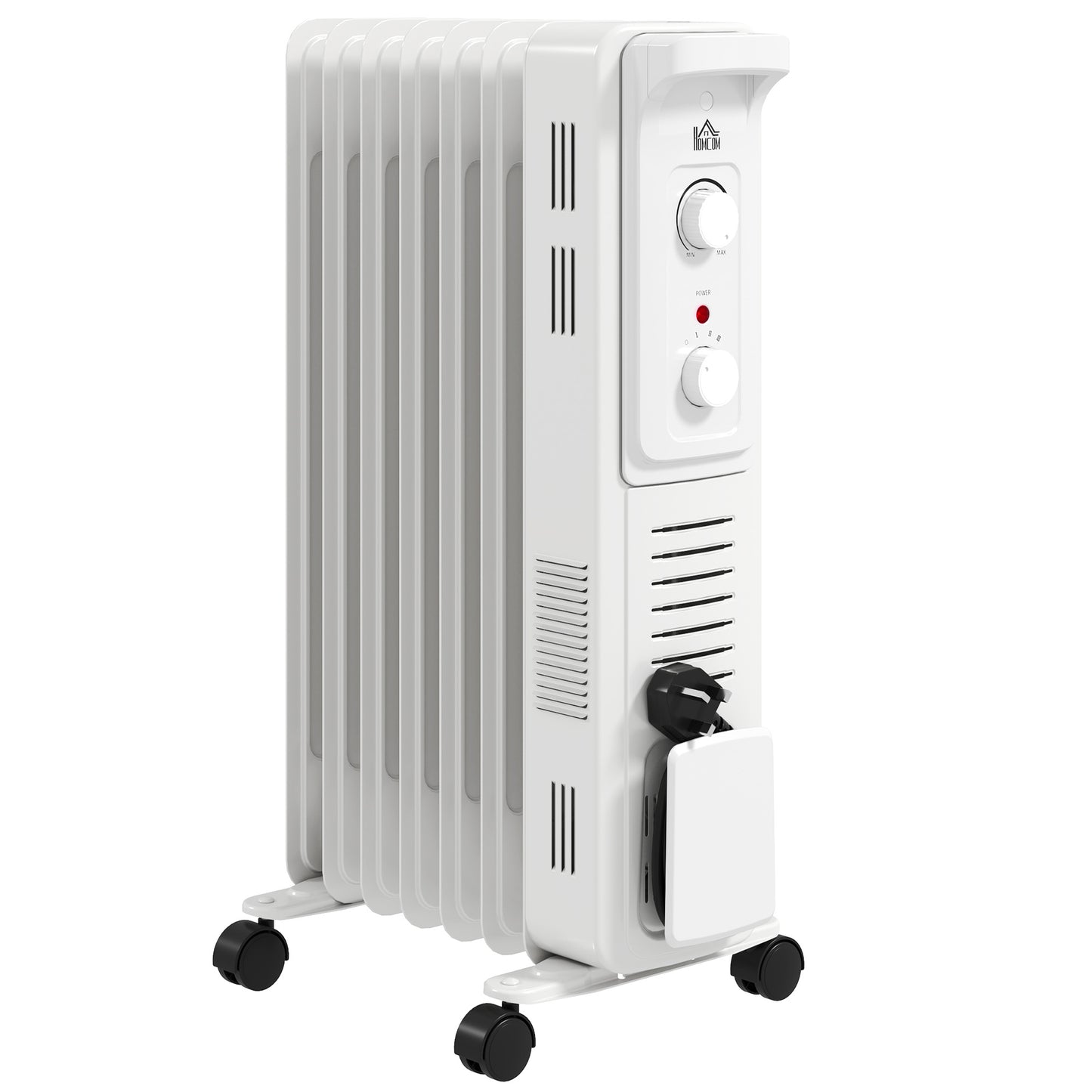 Photo of HOMCOM 1500W Quiet Oil Filled Radiator, 7 Fin Energy Efficient Portable Electric Heater with 3 Heat Settings, Adjustable Thermostat, Safety Tip Over, Overheat Protection, for Home, White in White colour on a white background