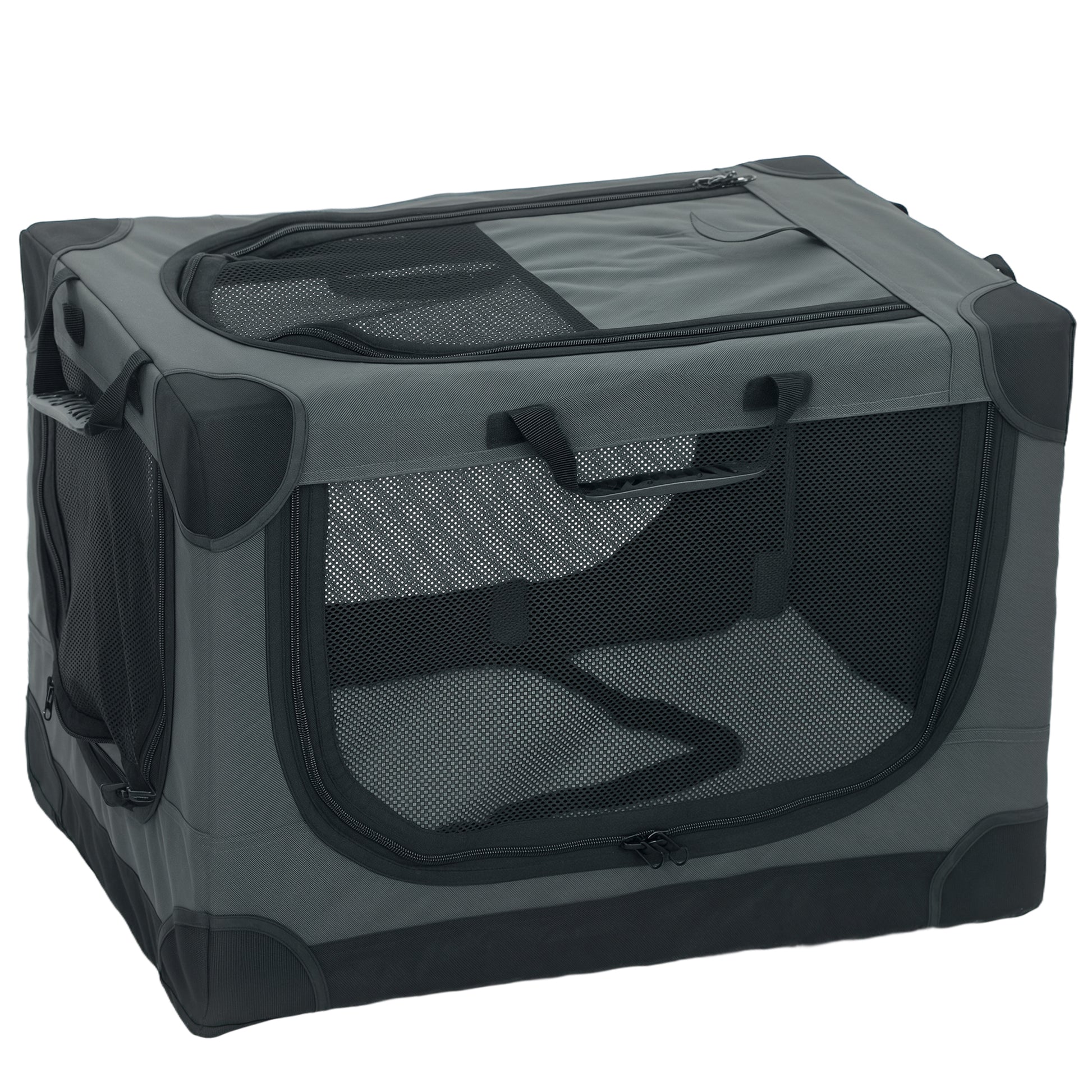 Photo of PawHut Soft Dog Crate Pet Travel Crate 60 x 42 x 43 cm with Removable Pad Mesh Window Army Green in Green colour on a white background