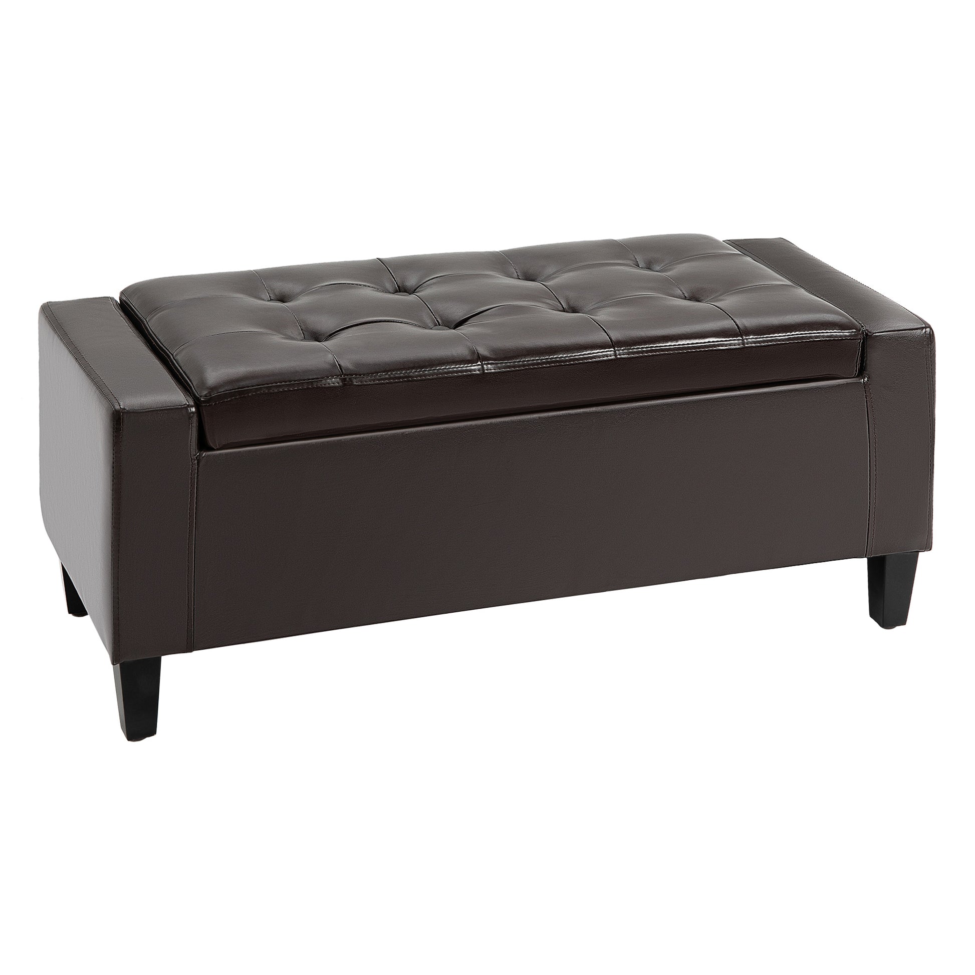 Photo of HOMCOM PU Leather Storage Ottoman Bench Storage Chest Tufted Ottoman Cube w/ Flipping Top 92L x 40W x 40H cm Brown in Brown colour on a white background