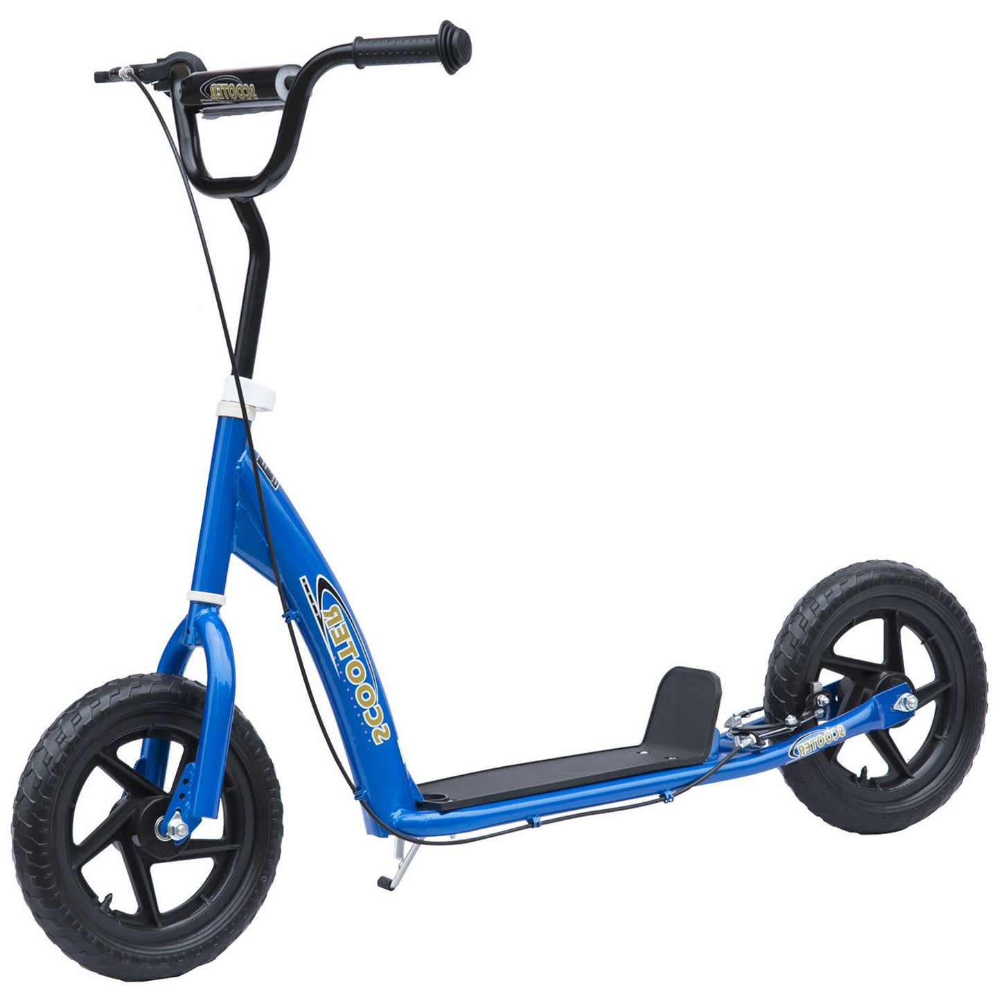 Photo of HOMCOM Kids Scooter Kick Scooter, with 12" EVA Tyres, Rear Brake, Big Wheels Scooter for 5-12 Years , Blue in Blue colour on a white background