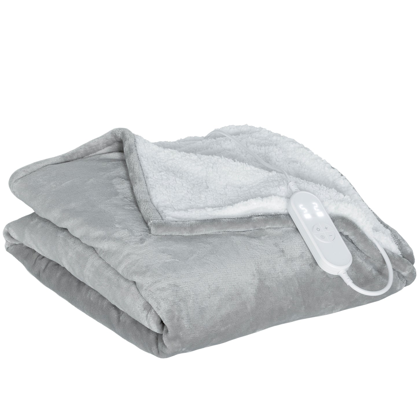 Photo of HOMCOM Heated Blanket 180 x 130cm, Electric Throw Blanket with 10 Heat Levels and 10H Timer, Machine Washable Flannel and Cotton Velvet with Overheat Protection, Grey in Grey colour on a white background