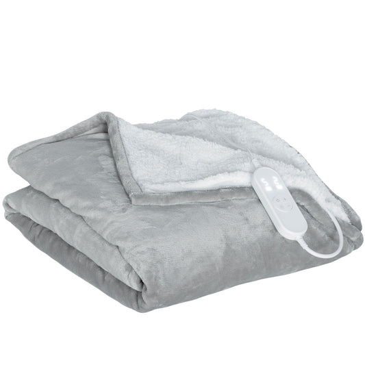 Photo of HOMCOM Heated Blanket 180 x 130cm, Electric Throw Blanket with 10 Heat Levels and 10H Timer, Machine Washable Flannel and Cotton Velvet with Overheat Protection, Grey in Grey colour on a white background