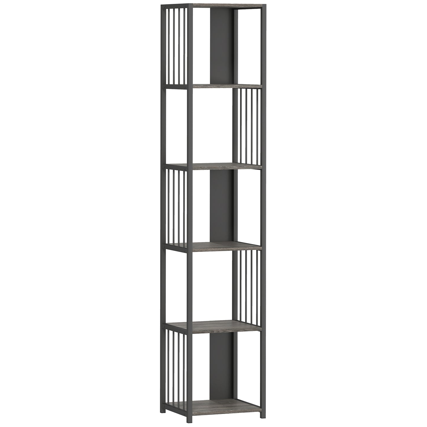 Photo of HOMCOM 5-Tier Bookshelf with Steel Frame - Grey in Grey colour on a white background