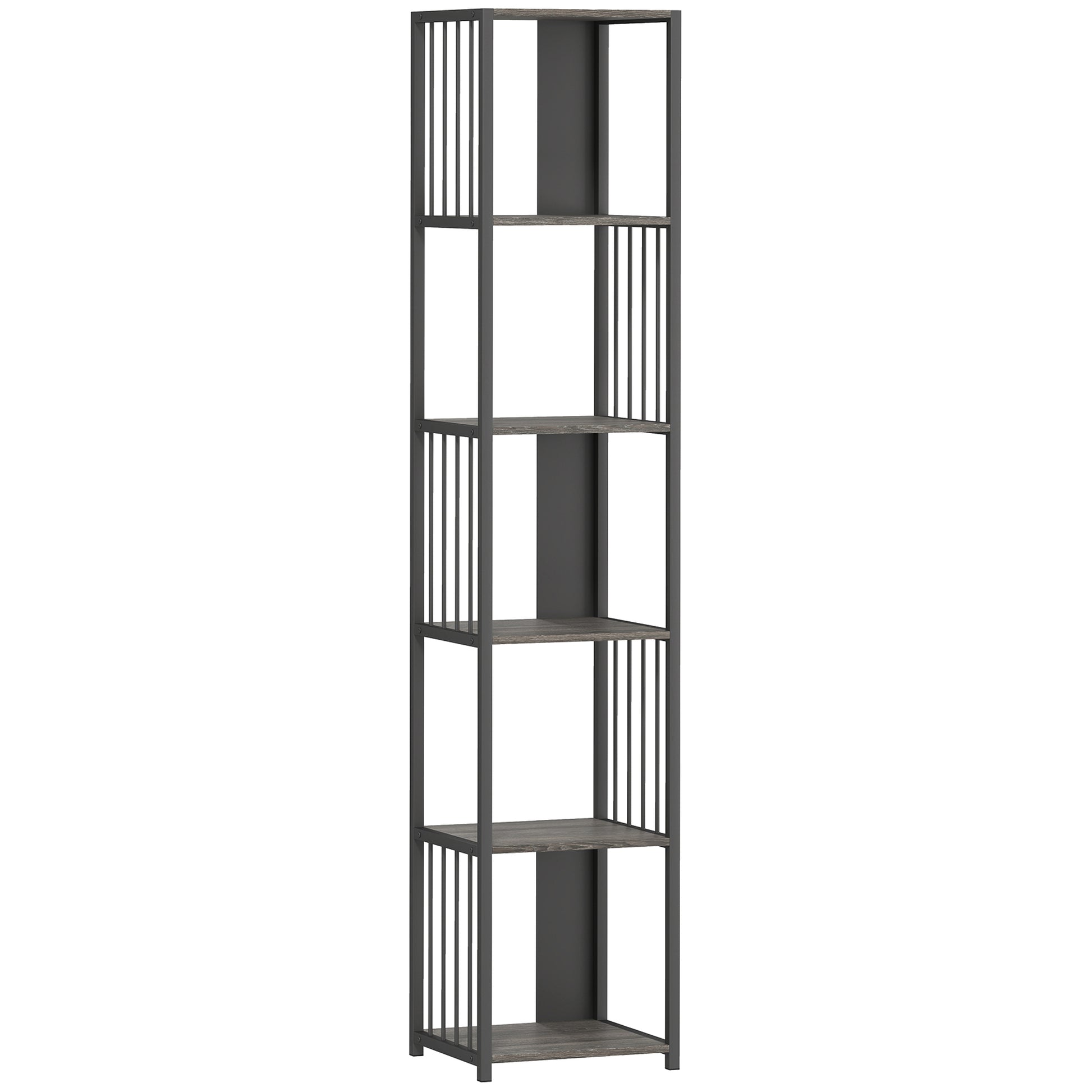 Photo of HOMCOM 5-Tier Bookshelf with Steel Frame - Grey in Grey colour on a white background