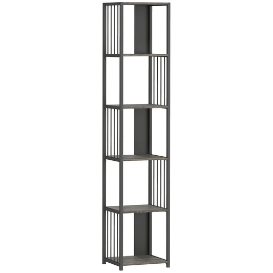 Photo of HOMCOM 5-Tier Bookshelf with Steel Frame - Grey in Grey colour on a white background