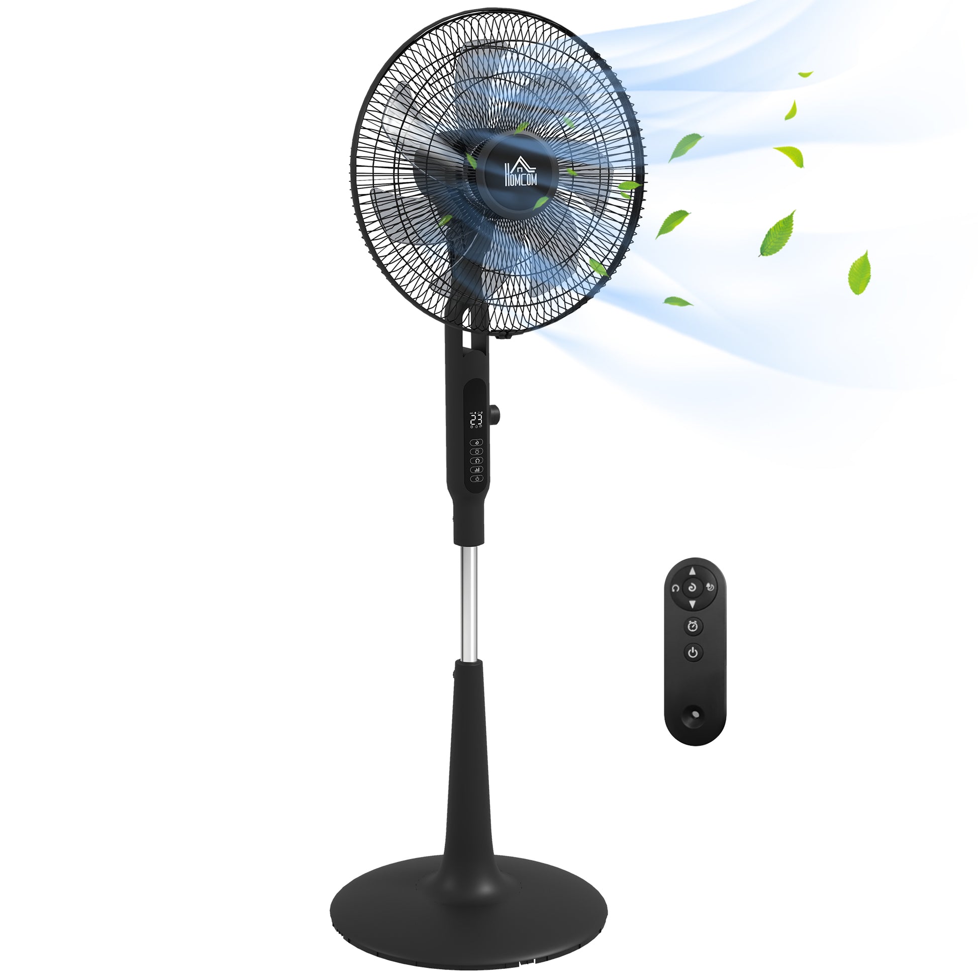 Photo of HOMCOM Three Mode Pedestal Fan, with Insect Repellant Box and LED Panel - Black in Black colour on a white background