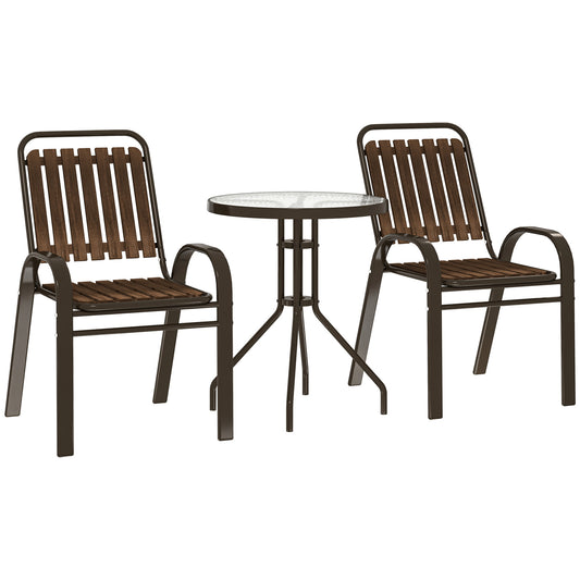 Photo of Outsunny 3 Pieces Patio Bistro Set with Stackable Chairs, Tempered Glass Table, for Outdoor, Balcony, Patio, Garden, Dark Brown in Brown colour on a white background