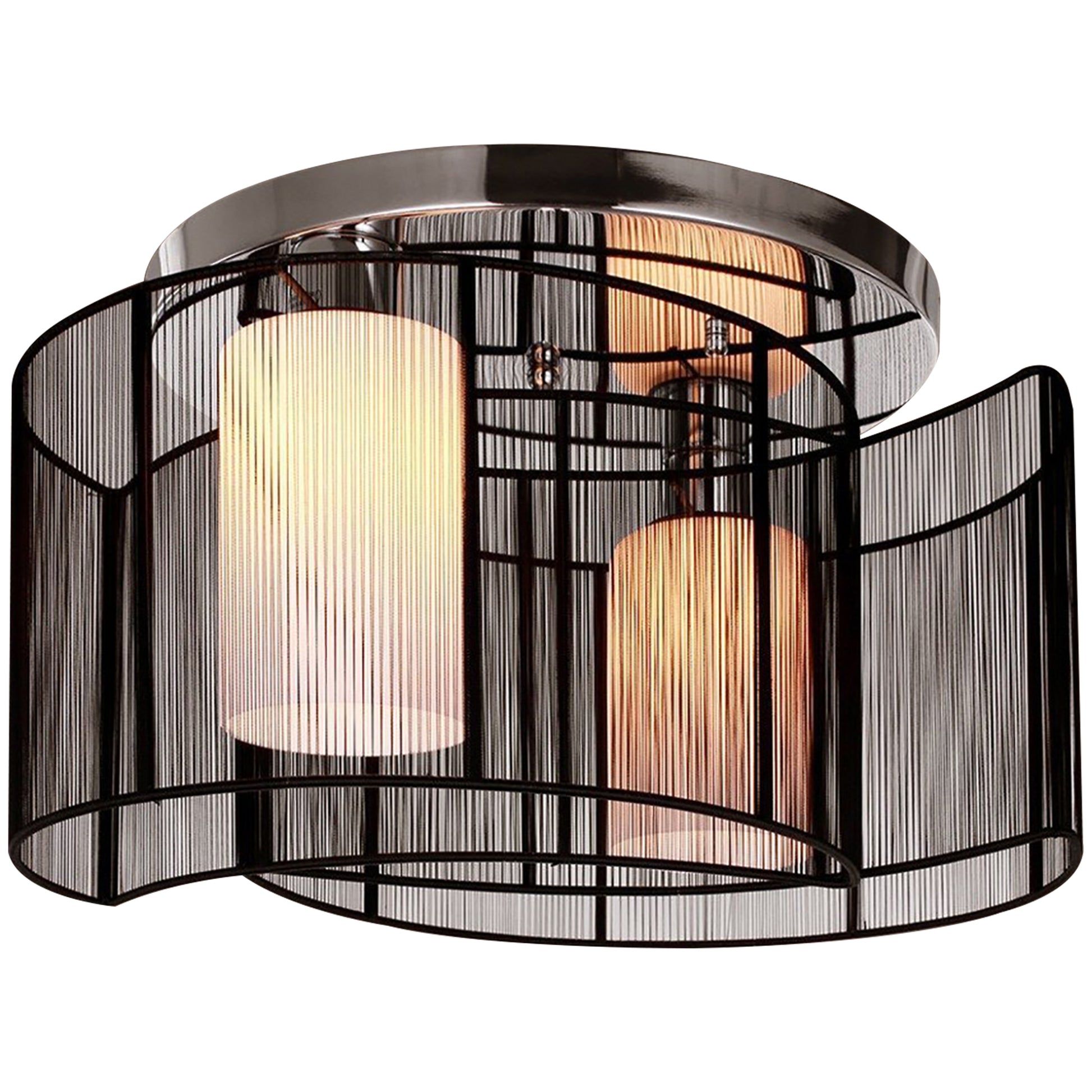 Photo of HOMCOM Modern Chandelier, Semi-Flush Mount Ceiling Light with Glass Lampshade, 2 x E27 Bulb Base for Hallway, Dining Room, Living Room, White and Black in Black colour on a white background