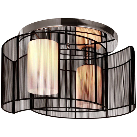 Photo of HOMCOM Modern Chandelier, Semi-Flush Mount Ceiling Light with Glass Lampshade, 2 x E27 Bulb Base for Hallway, Dining Room, Living Room, White and Black in Black colour on a white background