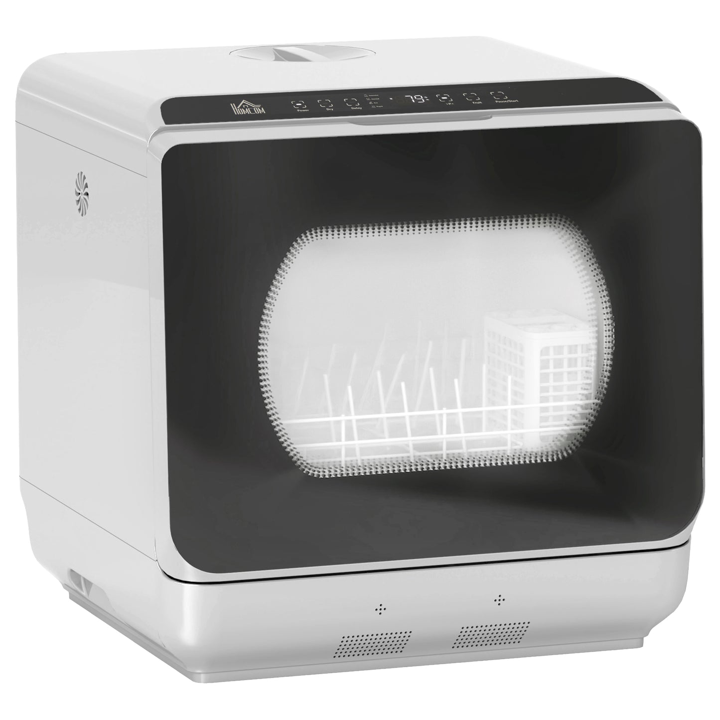 Photo of HOMCOM Table Top Dishwasher with Built-in 6L Water Tank, Mini Countertop Dishwasher with 6 Programs, 4 Place Settings, Silver Tone in Tone colour on a white background