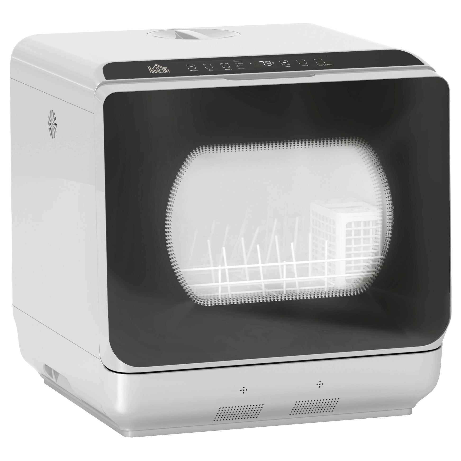 Photo of HOMCOM Table Top Dishwasher with Built-in 6L Water Tank, Mini Countertop Dishwasher with 6 Programs, 4 Place Settings, Silver Tone in Tone colour on a white background
