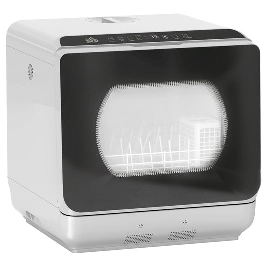 Photo of HOMCOM Table Top Dishwasher with Built-in 6L Water Tank, Mini Countertop Dishwasher with 6 Programs, 4 Place Settings, Silver Tone in Tone colour on a white background