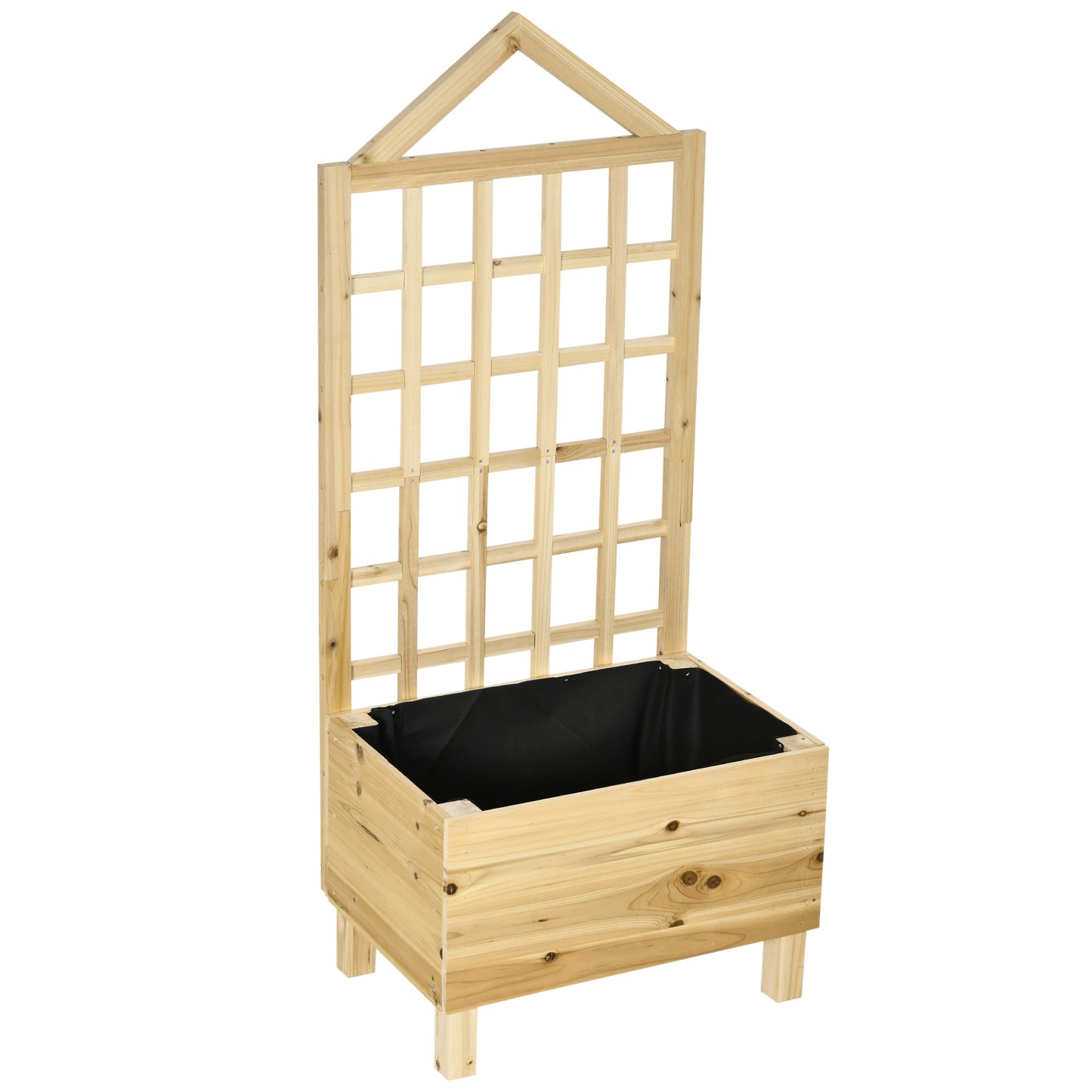 Photo of Outsunny Garden Planters with Trellis for Vine Climbing, Distressed Wooden Raised Beds, 90x43x150cm, Natural Tone in Tone colour on a white background