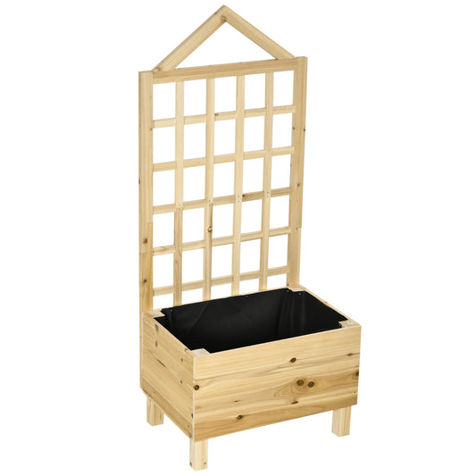 Photo of Outsunny Garden Planters with Trellis for Vine Climbing, Distressed Wooden Raised Beds, 90x43x150cm, Natural Tone in Tone colour on a white background