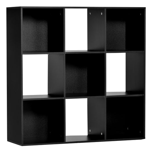 Photo of HOMCOM 3-tier 9 Cubes Storage Unit Particle Board Cupboard Bookcase Organiser Home Office Shelves, Black in Black colour on a white background