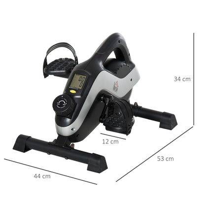 HOMCOM mini exercise bike with pedal straps and LCD display; dimensions shown