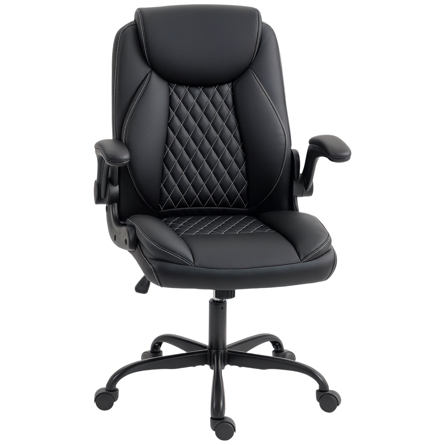 Photo of HOMCOM Faux Leather Office Chair. with Flip-Up Armrests - Black in Black colour on a white background