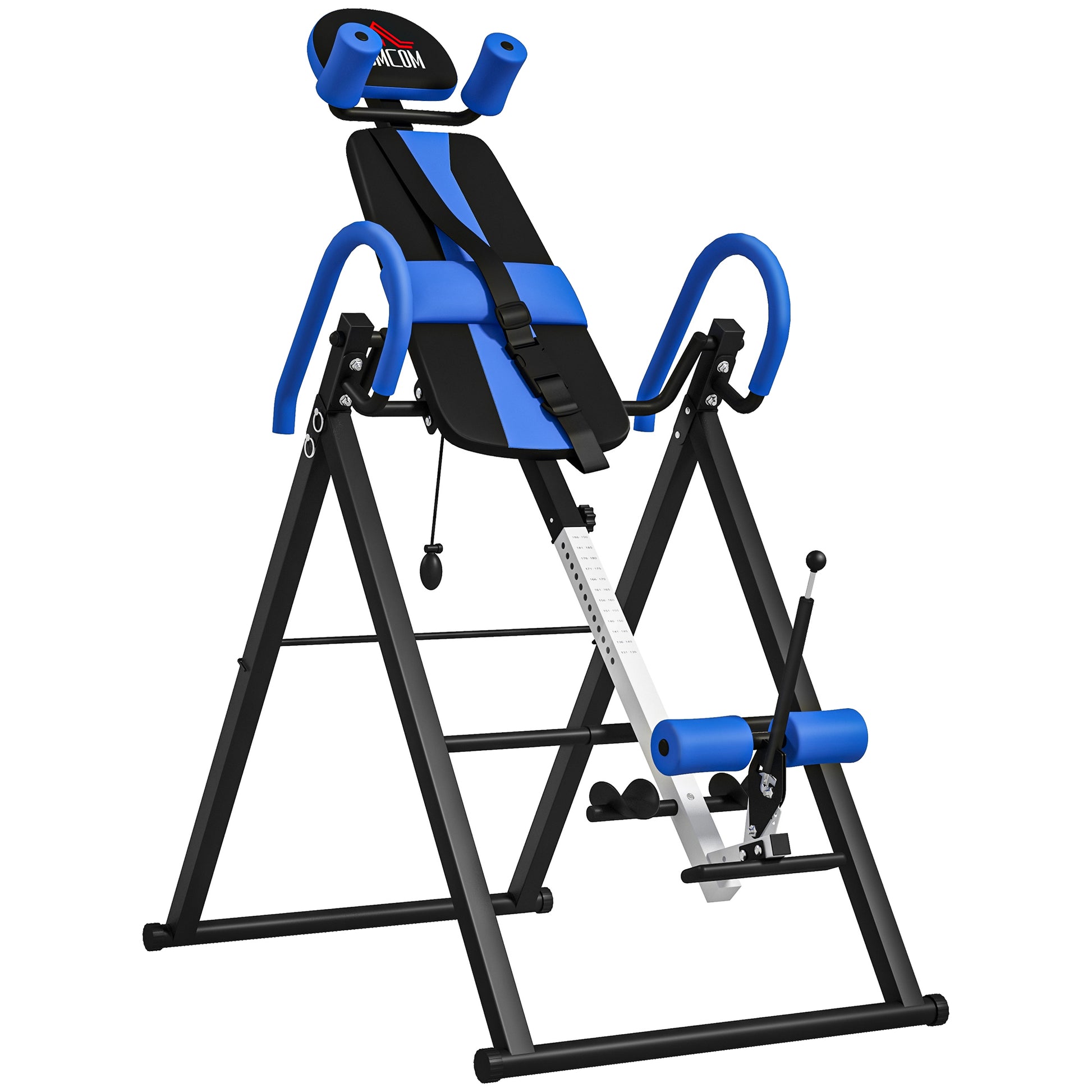 Photo of HOMCOM Gravity Inversion Table with Safety Belt Adjustable Hand Stand for Muscle Pain Relief, Blue in Blue colour on a white background